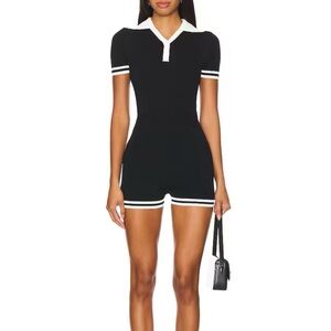 Black Polo-Style Knit Mini Dress with White Trim